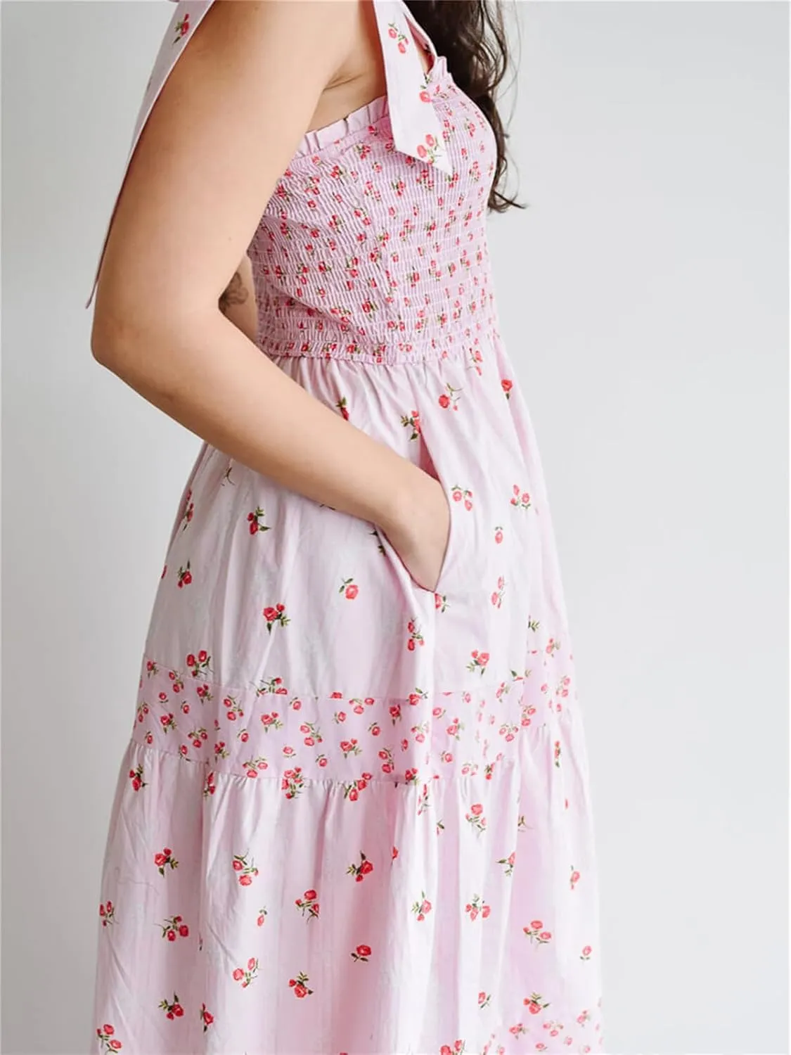 Women Floral Maxi Dress Summer Tie Strap Ruffle Sleeveless Backless Boho Long Dress Flowy Beach Vacation Sundress