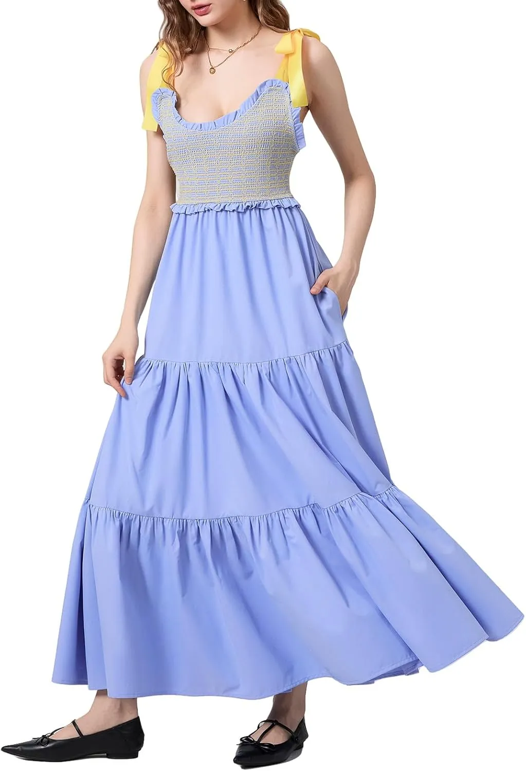 Women Floral Maxi Dress Summer Tie Strap Ruffle Sleeveless Backless Boho Long Dress Flowy Beach Vacation Sundress