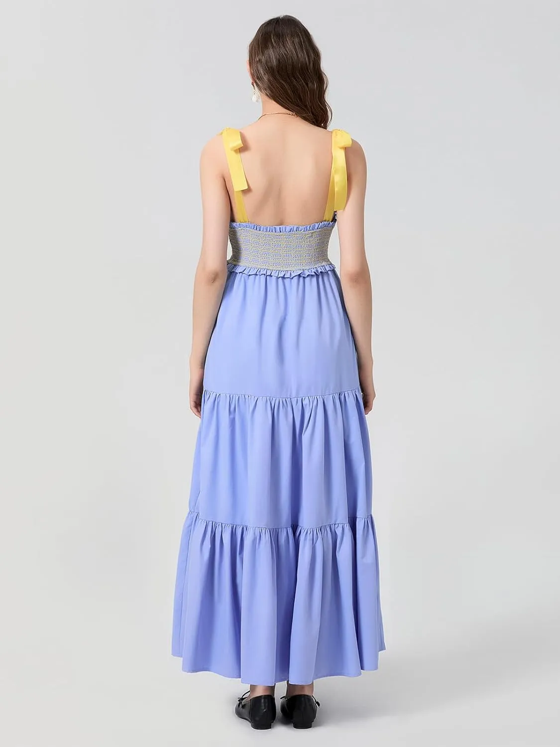 Women Floral Maxi Dress Summer Tie Strap Ruffle Sleeveless Backless Boho Long Dress Flowy Beach Vacation Sundress