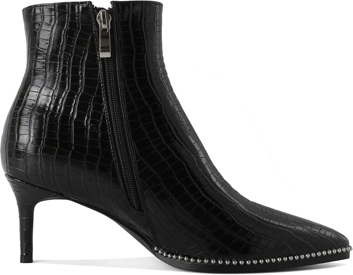 Women Low Heel Boots Pointed Toe with Beaded Short Boot Zipper Kitten Heel Booties 2.5 Inch