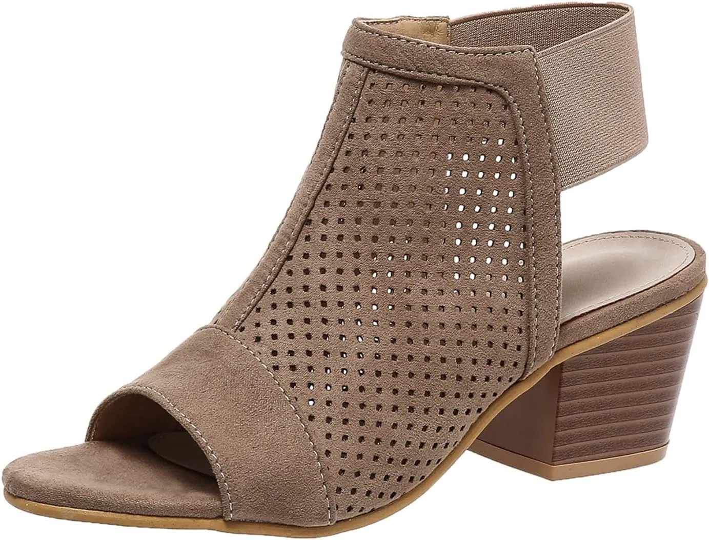 Women Peep Toe Booties Open Toe Boots Cutout Ankle Strap Mid Black Chunky Heel Block Sandals