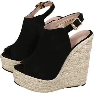 Women Platform Wedge Sandals Peep Toe Buckle Strap High Heels Ankle Strap Party Shoes