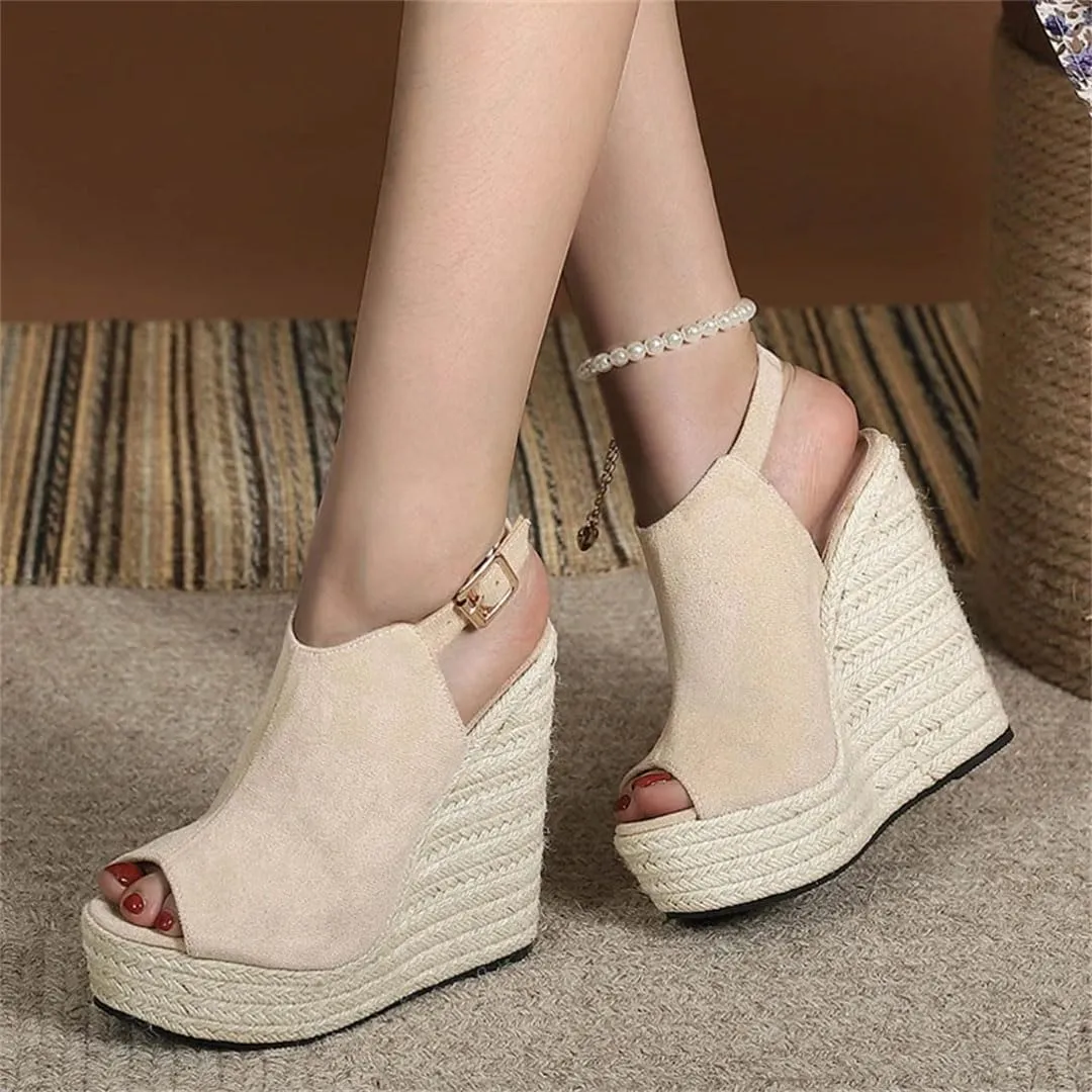 Women Platform Wedge Sandals Peep Toe Buckle Strap High Heels Ankle Strap Party Shoes