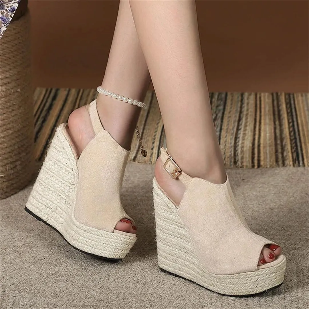 Women Platform Wedge Sandals Peep Toe Buckle Strap High Heels Ankle Strap Party Shoes
