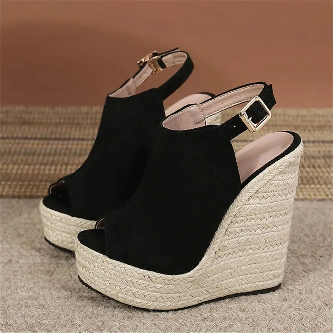 Women Platform Wedge Sandals Peep Toe Buckle Strap High Heels Ankle Strap Party Shoes