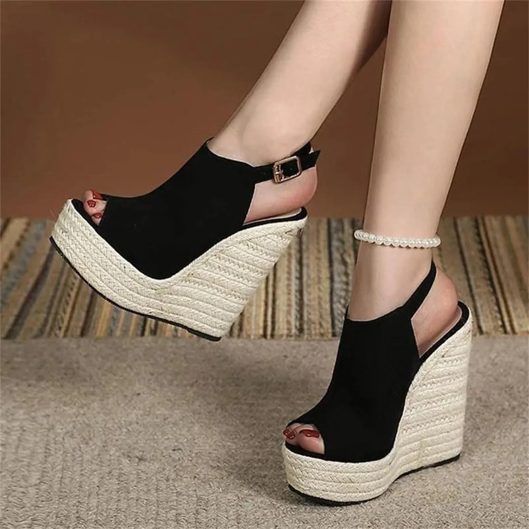 Women Platform Wedge Sandals Peep Toe Buckle Strap High Heels Ankle Strap Party Shoes