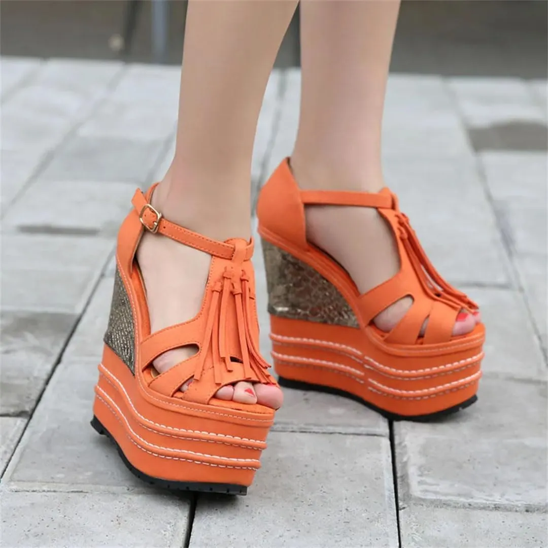 Women Platform Wedge Sandals Super High Heel Open Toe Buckle Strap Casual Wedge Shoes