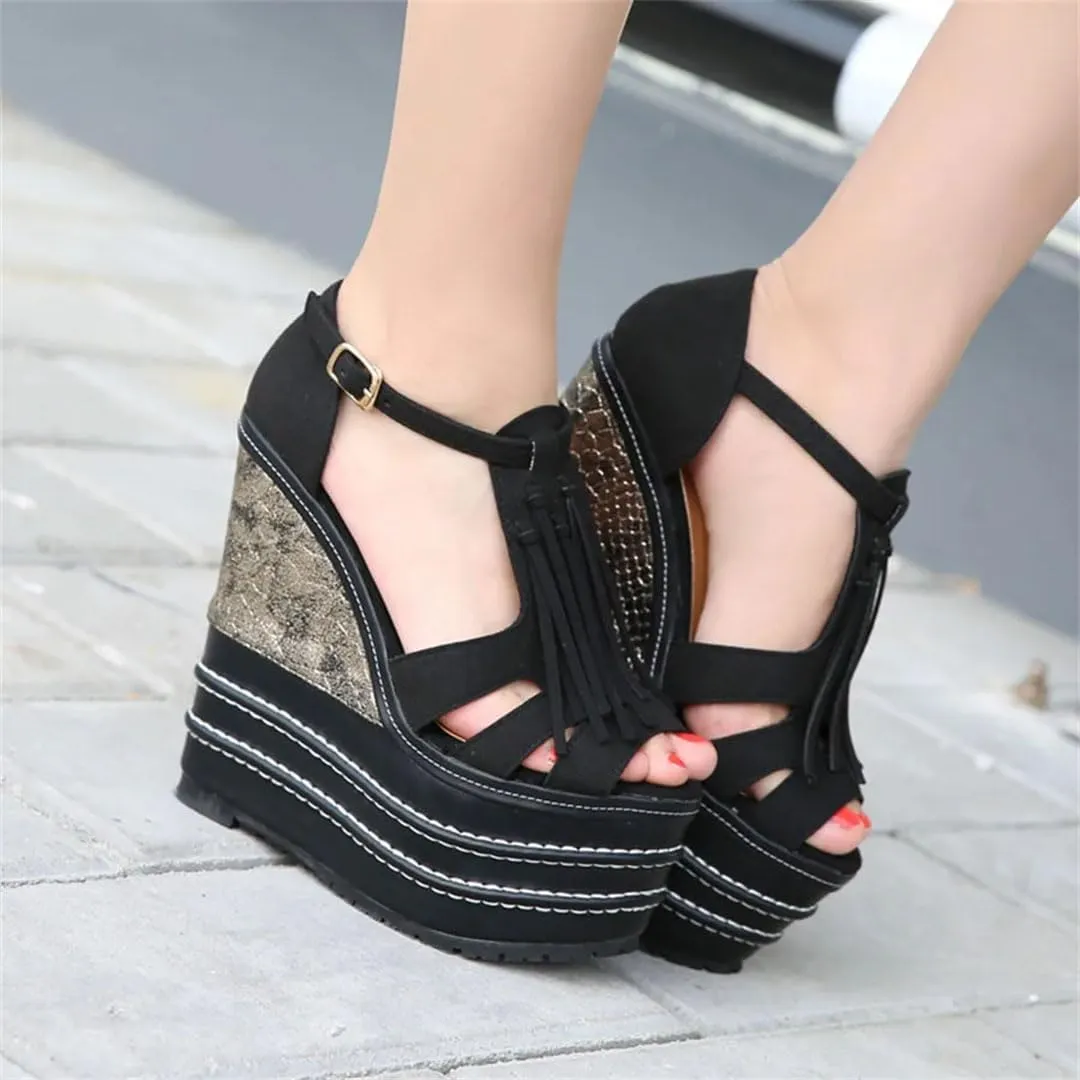 Women Platform Wedge Sandals Super High Heel Open Toe Buckle Strap Casual Wedge Shoes