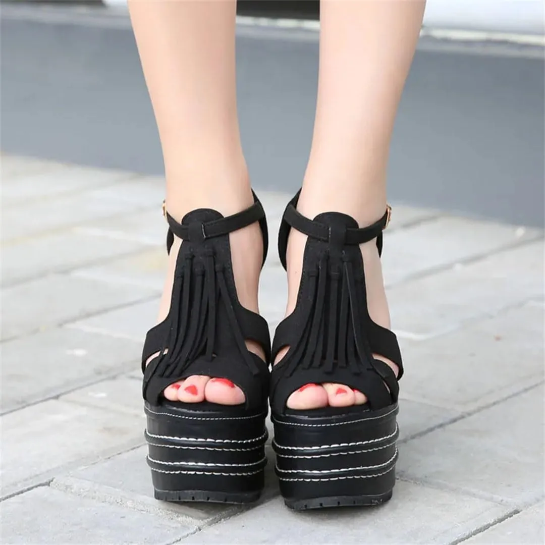 Women Platform Wedge Sandals Super High Heel Open Toe Buckle Strap Casual Wedge Shoes