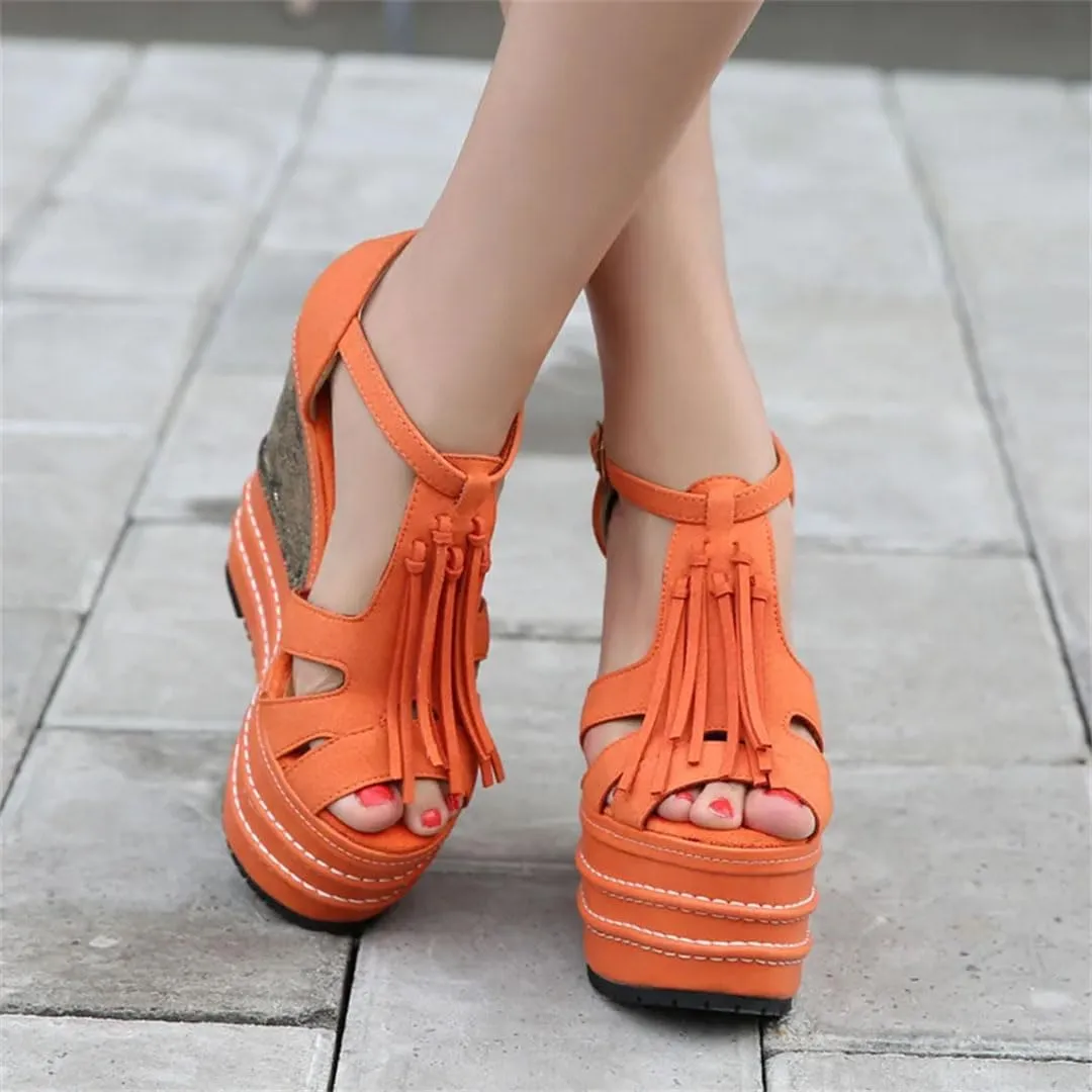 Women Platform Wedge Sandals Super High Heel Open Toe Buckle Strap Casual Wedge Shoes