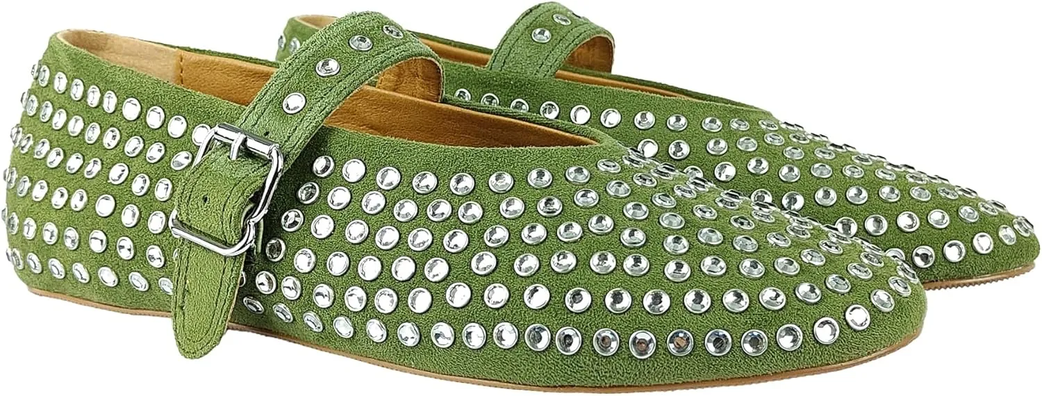 Women Rhinestone Ballet Flats Mary Jane Flat Buckle Strap Ballerina Shoes