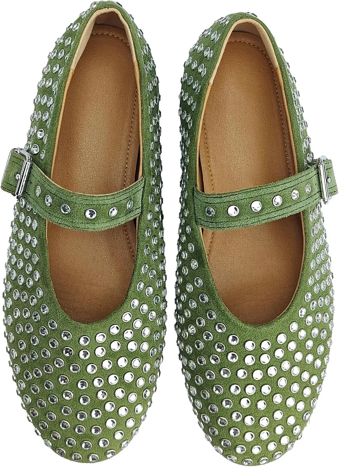 Women Rhinestone Ballet Flats Mary Jane Flat Buckle Strap Ballerina Shoes