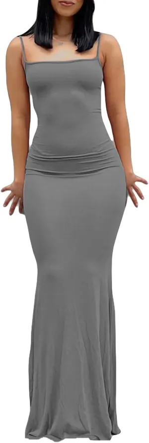 Women Spaghetti Strap Casual Maxi Dresses Sleeveless Cami Dress Party Club Bodycon Dress