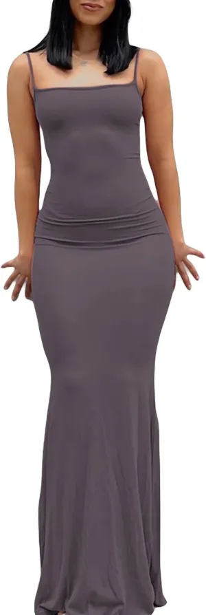 Women Spaghetti Strap Casual Maxi Dresses Sleeveless Cami Dress Party Club Bodycon Dress