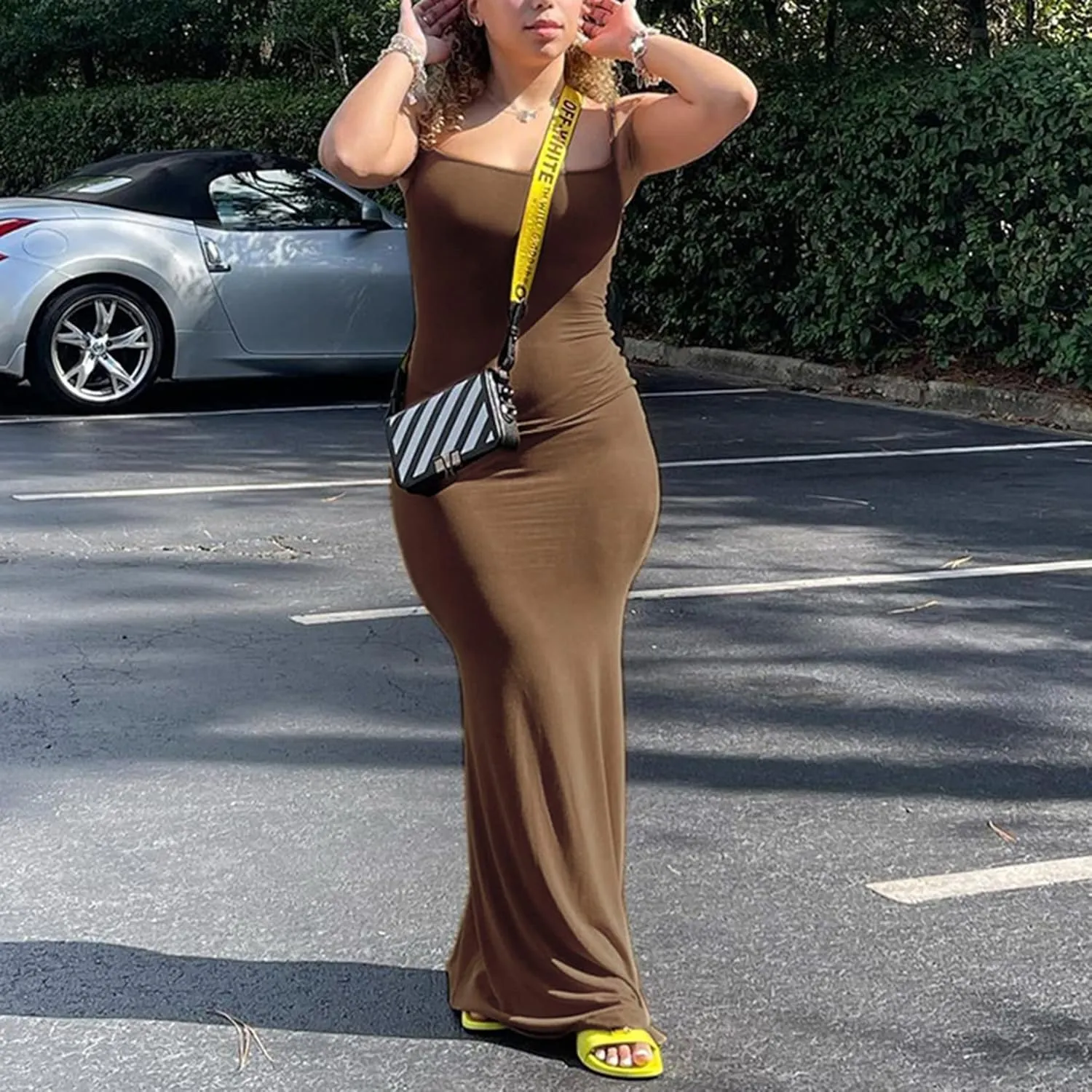 Women Spaghetti Strap Casual Maxi Dresses Sleeveless Cami Dress Party Club Bodycon Dress