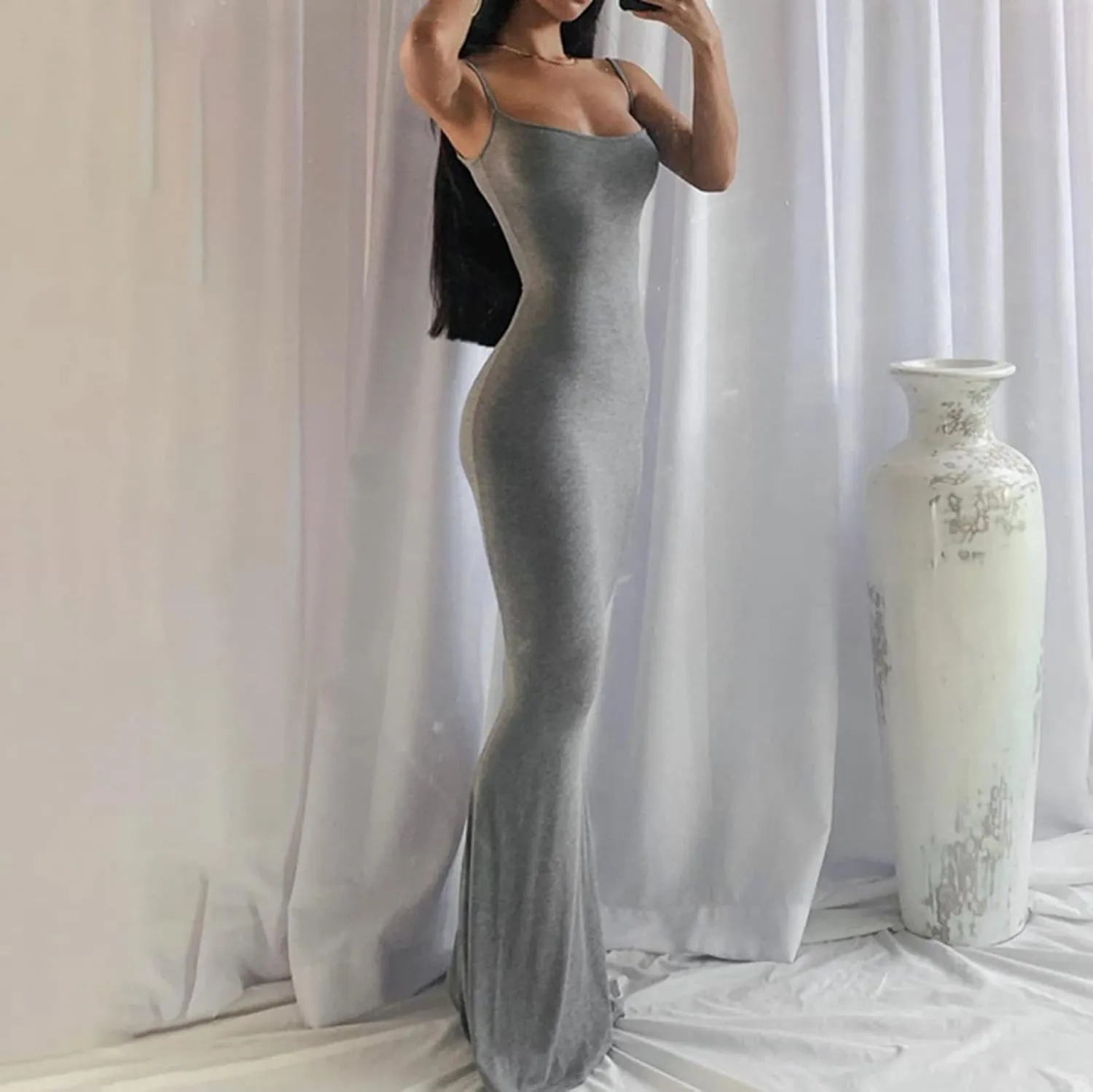 Women Spaghetti Strap Casual Maxi Dresses Sleeveless Cami Dress Party Club Bodycon Dress