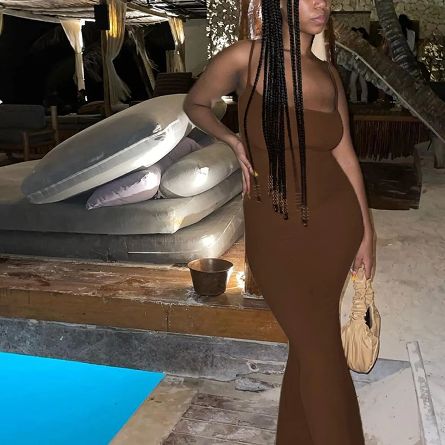 Women Spaghetti Strap Casual Maxi Dresses Sleeveless Cami Dress Party Club Bodycon Dress