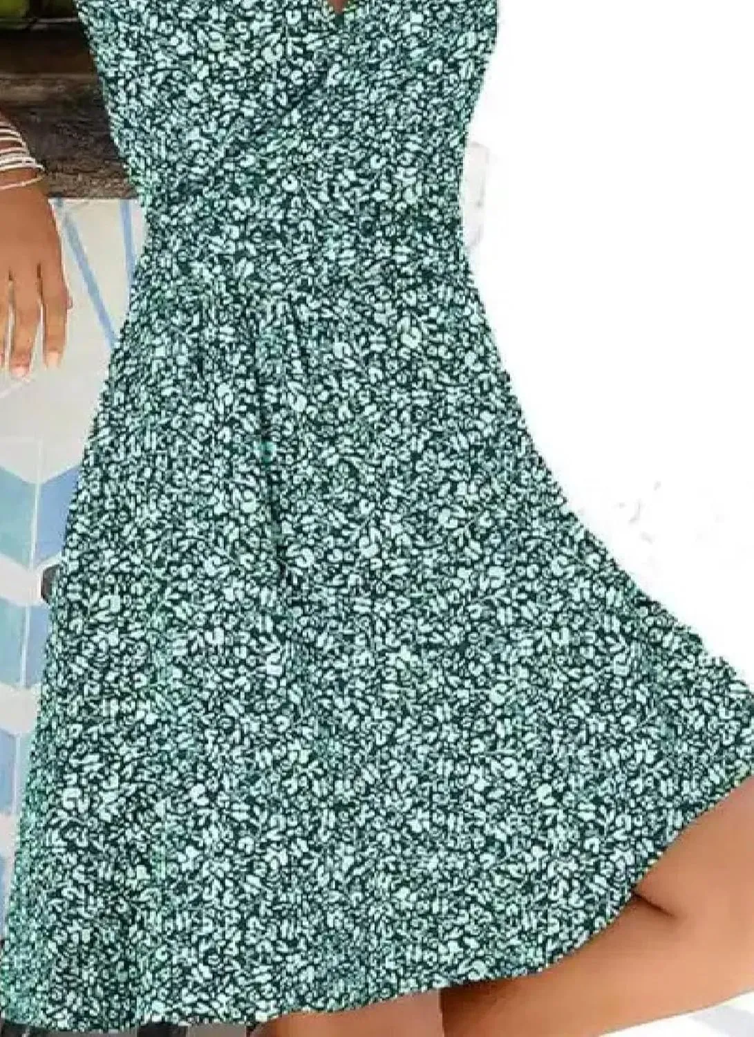 Women Summer Fresh Sweet Green Floral Print Sleeveless V Neck Ruffled Going Out Casual Travel Party Mini Dress