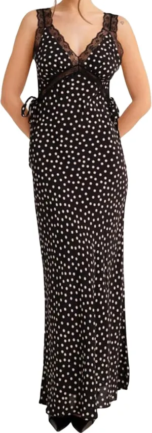 Women Summer Spaghetti Strap Maxi Dress Elegant Polka Dot Backless Sleeveless Cocktail Long Dress