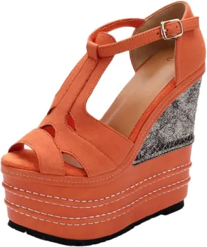 Women Super High Heel Sandals 16CM Wedge Platform Buckle Strap Open Toe Nightclub Shoes