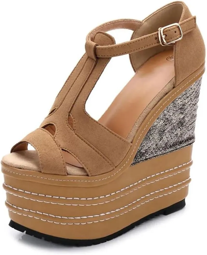 Women Super High Heel Sandals 16CM Wedge Platform Buckle Strap Open Toe Nightclub Shoes