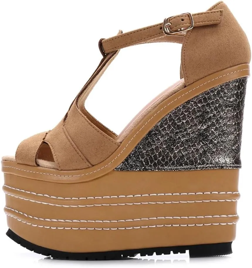 Women Super High Heel Sandals 16CM Wedge Platform Buckle Strap Open Toe Nightclub Shoes