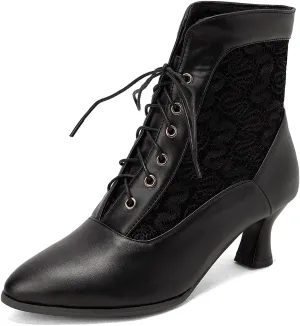 Women Vintage Victorian Boots Kitten Heel Granny Boots Lace Up Ankle Boots