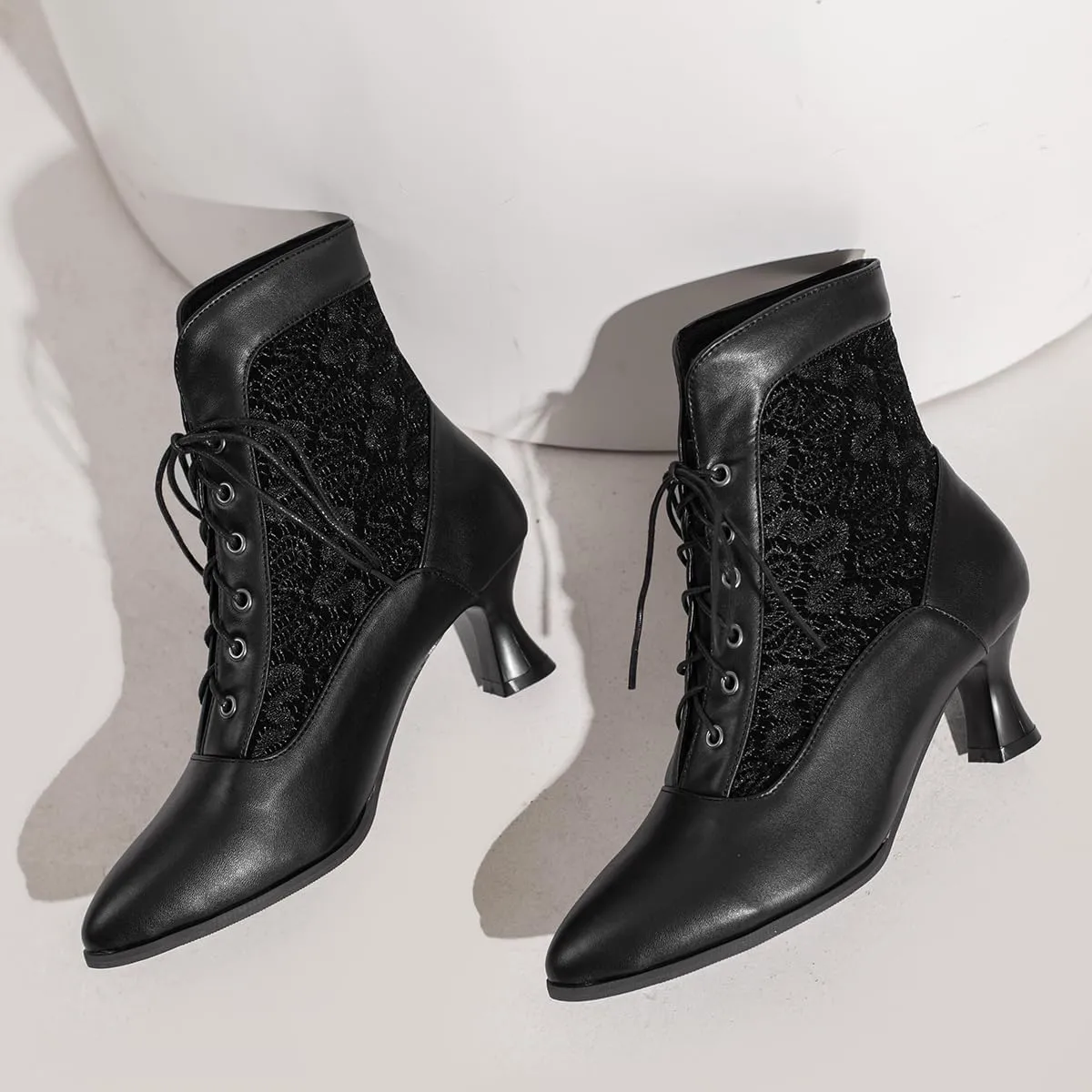 Women Vintage Victorian Boots Kitten Heel Granny Boots Lace Up Ankle Boots