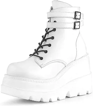 Women Wedge Ankle Boots Lace-Up Zip Round Toe High Heels Goth Combat Booties Chunky Heel Platform Motorcycle Boots