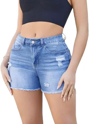 Women Y2K Fringe Jean Shorts High Waisted Stretchy Sexy Cowgirl Denim Jorts Ripped Frayed Hem Trendy Streetwear