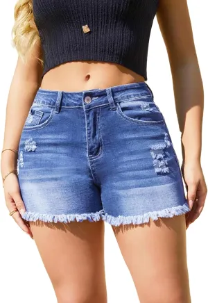 Women Y2K Fringe Jean Shorts High Waisted Stretchy Sexy Cowgirl Denim Jorts Ripped Frayed Hem Trendy Streetwear