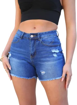 Women Y2K Fringe Jean Shorts High Waisted Stretchy Sexy Cowgirl Denim Jorts Ripped Frayed Hem Trendy Streetwear