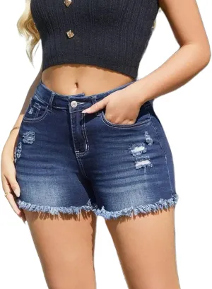 Women Y2K Fringe Jean Shorts High Waisted Stretchy Sexy Cowgirl Denim Jorts Ripped Frayed Hem Trendy Streetwear