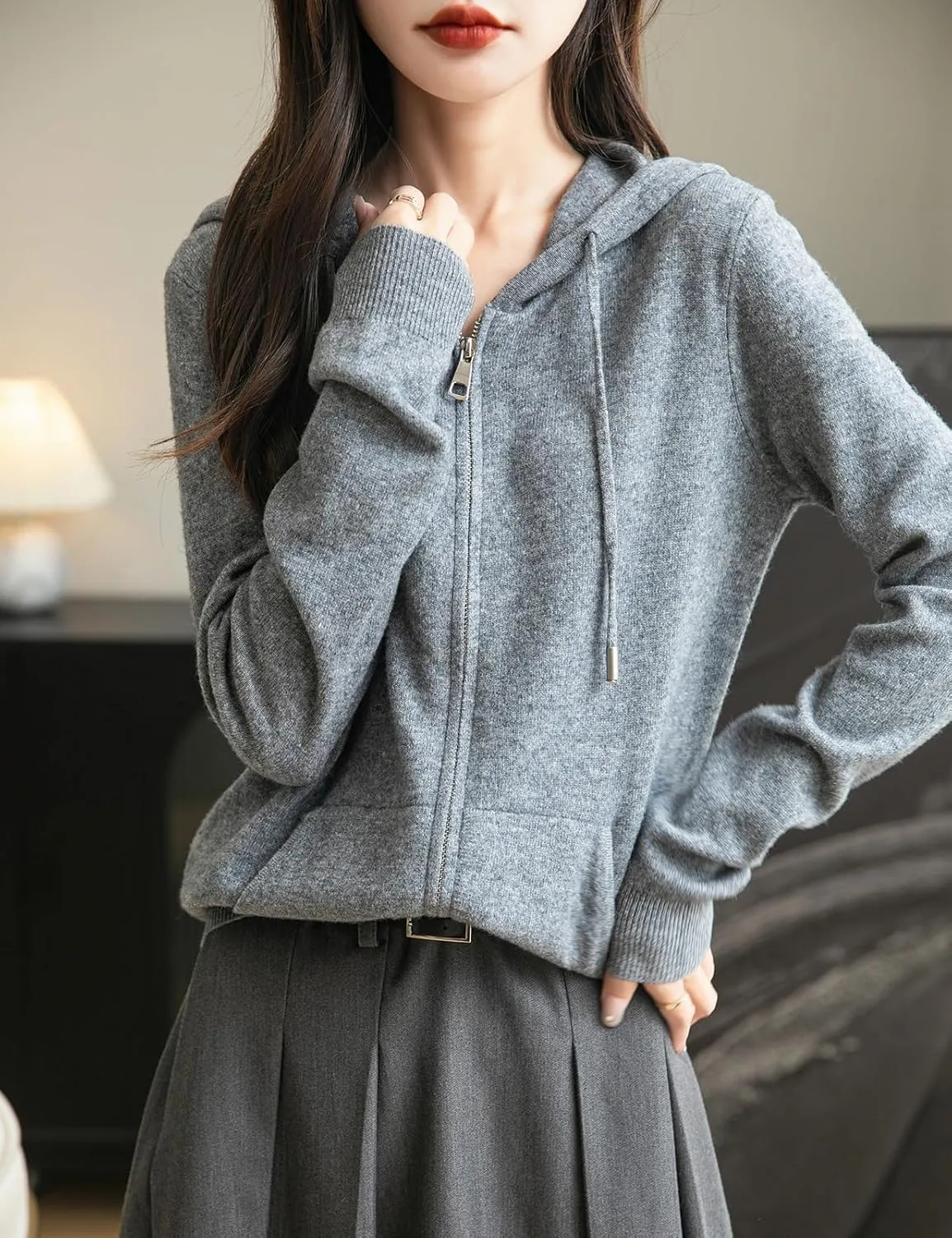 Women's 100% Merino Wool Zip Up Hoodies 2025 Fall Winter Warm Long Sleeve Knit Sweatshirt Cardigan with Pocket