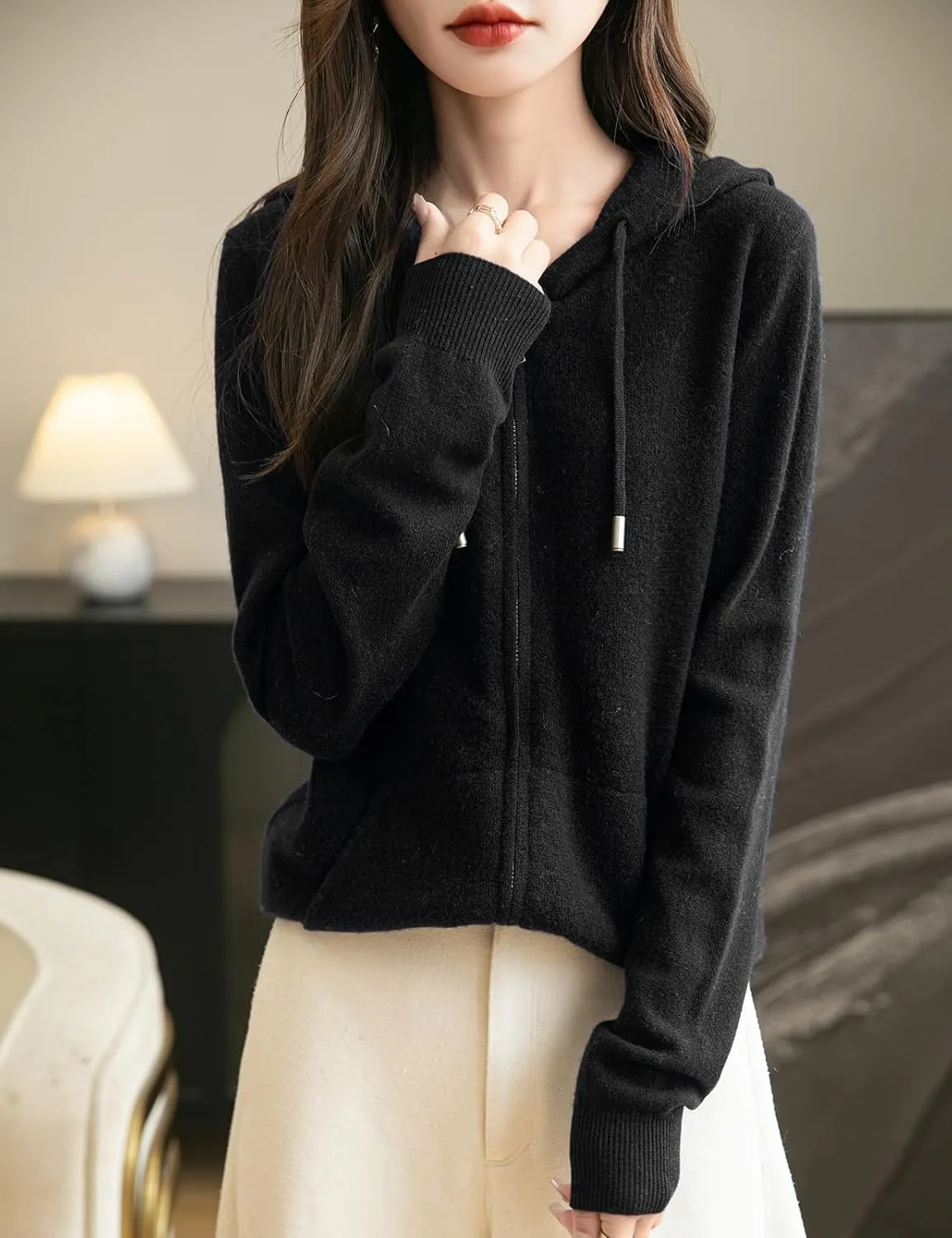 Women's 100% Merino Wool Zip Up Hoodies 2025 Fall Winter Warm Long Sleeve Knit Sweatshirt Cardigan with Pocket