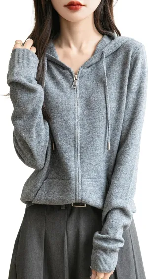 Women's 100% Merino Wool Zip Up Hoodies 2025 Fall Winter Warm Long Sleeve Knit Sweatshirt Cardigan with Pocket