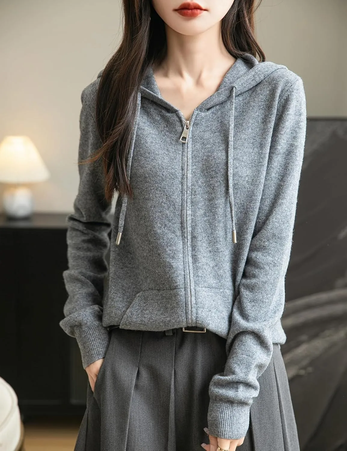 Women's 100% Merino Wool Zip Up Hoodies 2025 Fall Winter Warm Long Sleeve Knit Sweatshirt Cardigan with Pocket