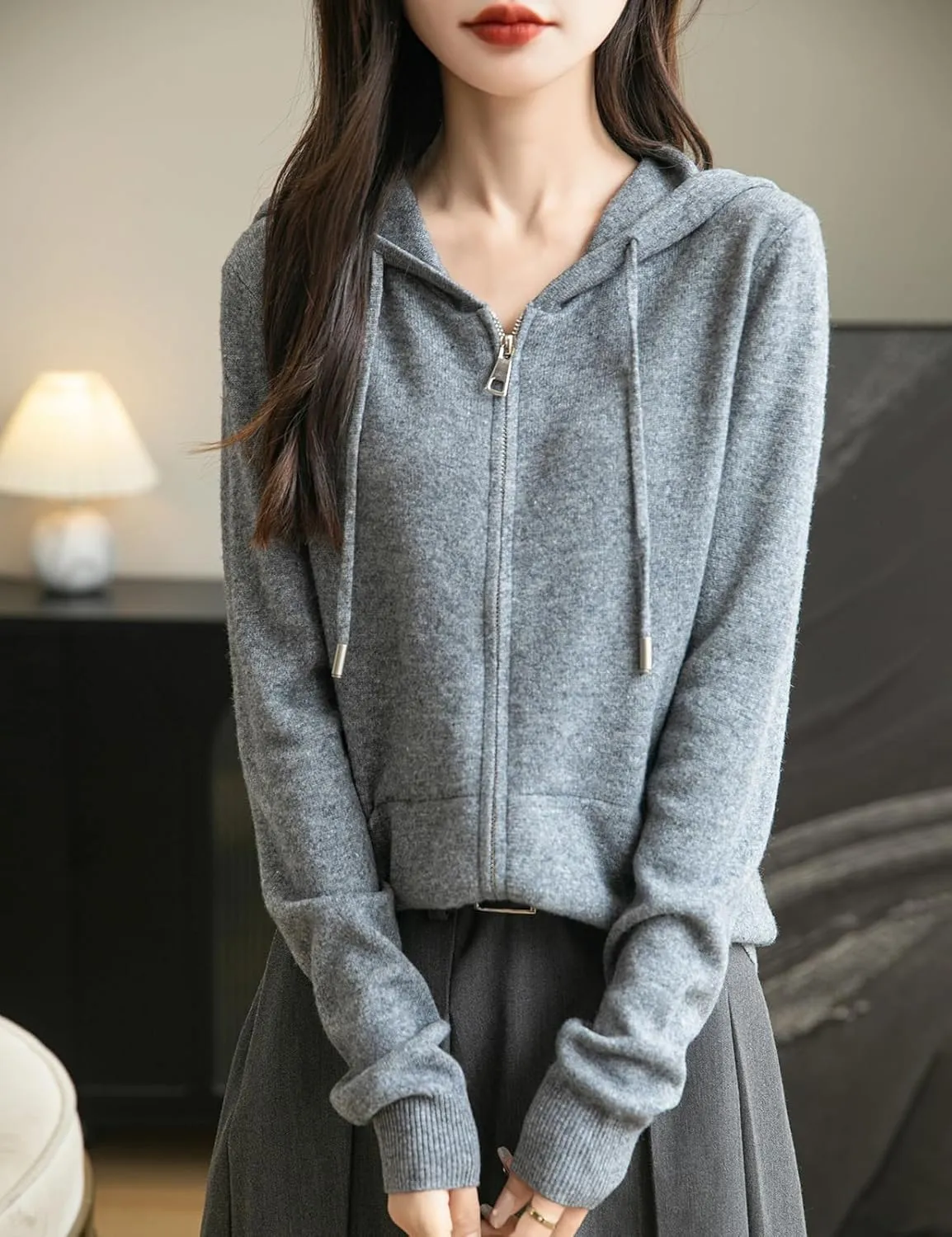 Women's 100% Merino Wool Zip Up Hoodies 2025 Fall Winter Warm Long Sleeve Knit Sweatshirt Cardigan with Pocket