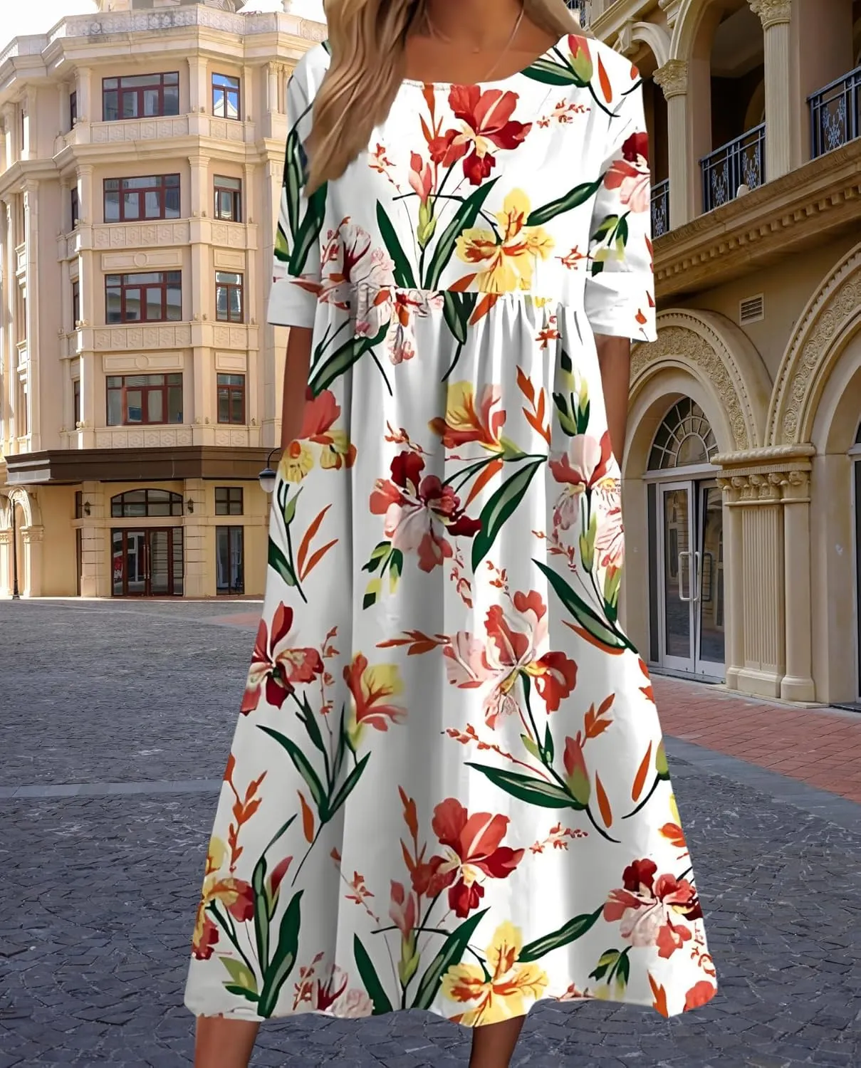Women's 2025 Floral Summer Maxi Dress-Boho Casual Style with Pockets Ruffled Trim Beach Essentials