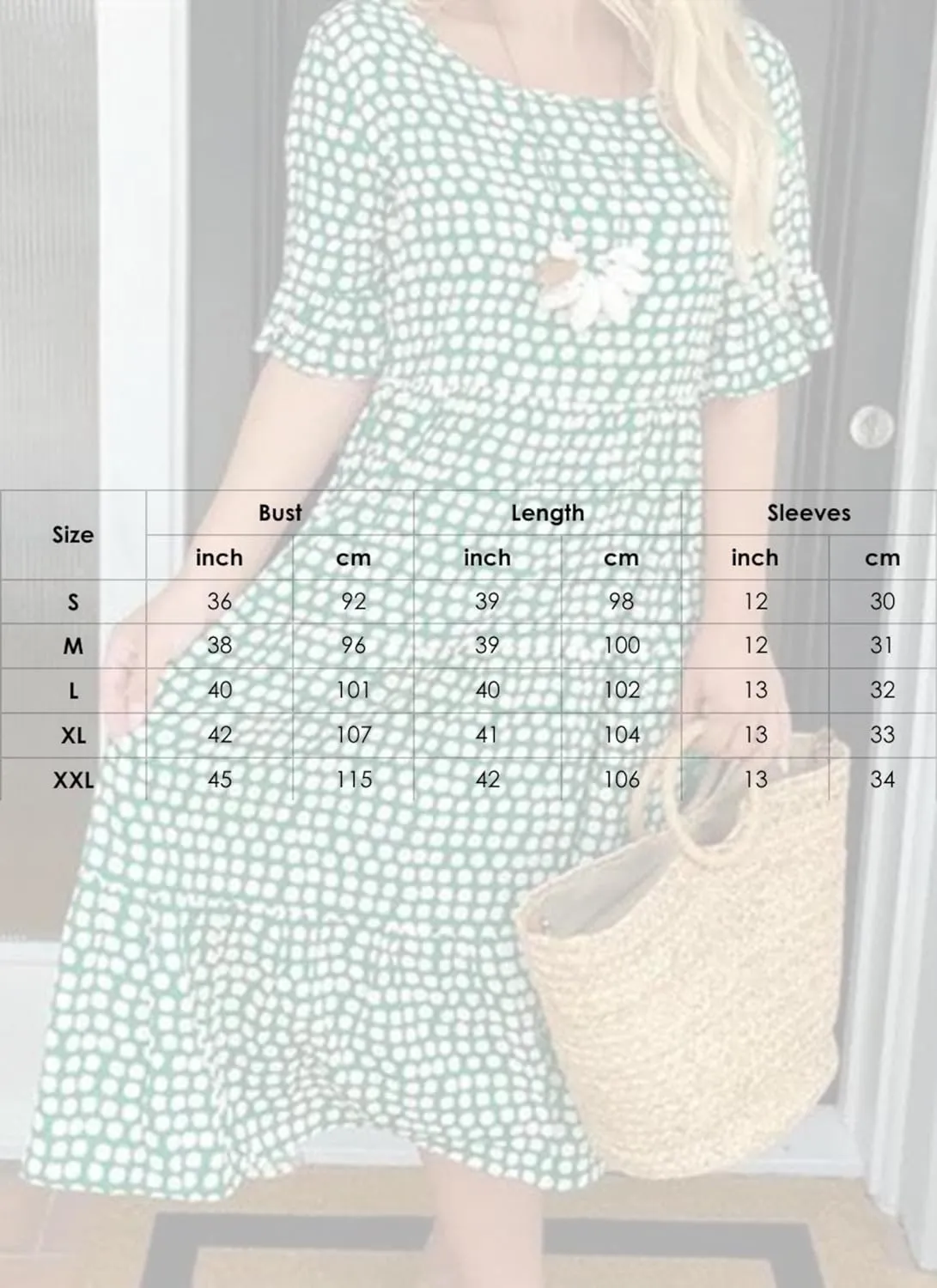 Women's 2025 Summer Fashion Green Polka Dot Printed Mini Dress Classic Round Neck A Line Slightly Pleated Hem Dress