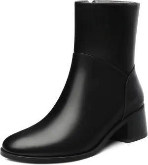 Women's Ada Fashion Round Toe Ankle Boots, Low Chunky Heel Side Zipper Short Boots, Fall and Winter Dating Office Commuter Boots Shoes
