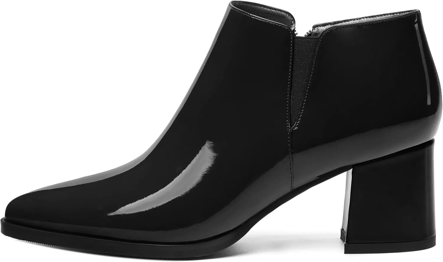 Women's Ankle Boots, Pointed Toe Chunky Heel Short Boots, Side Zipper and Elastic Ankle Booties, Mid Heel Shoes for Women