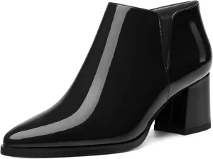 Women's Ankle Boots, Pointed Toe Chunky Heel Short Boots, Side Zipper and Elastic Ankle Booties, Mid Heel Shoes for Women