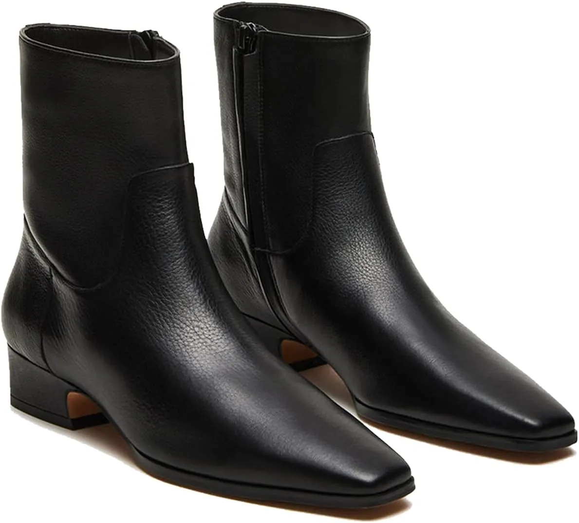 Women's Ankle Boots Square Toe Low Chunky Block Heel Booties Comfortable Short Boots Side Zipper Booties Shoes