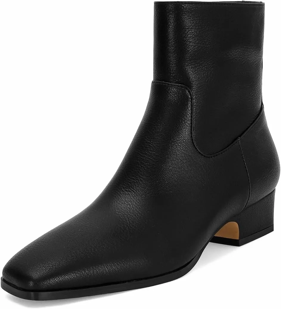 Women's Ankle Boots Square Toe Low Chunky Block Heel Booties Comfortable Short Boots Side Zipper Booties Shoes