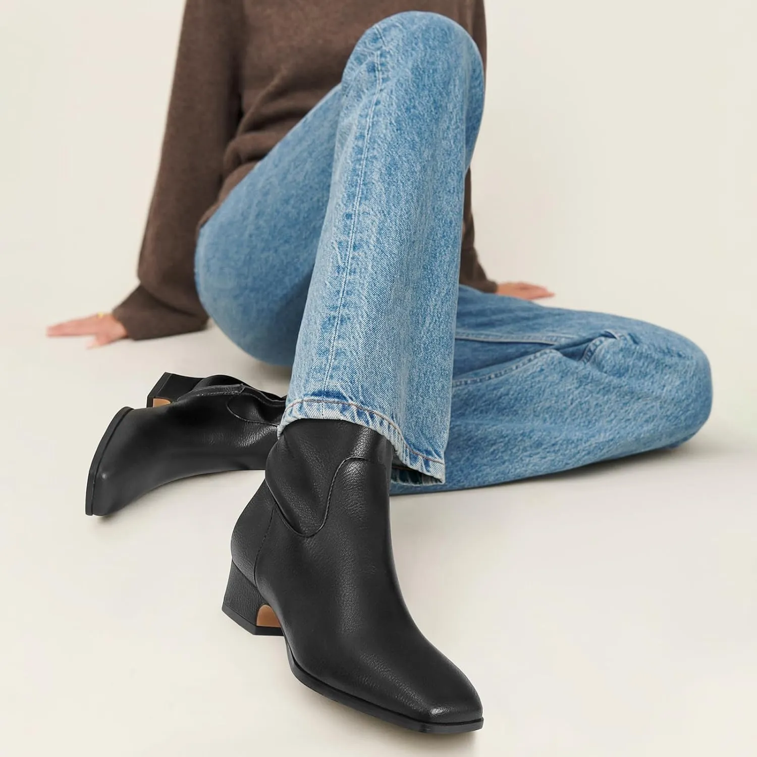 Women's Ankle Boots Square Toe Low Chunky Block Heel Booties Comfortable Short Boots Side Zipper Booties Shoes