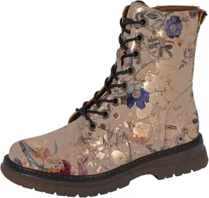 Womens Anneta 8 Eyelet Floral & Matallic Print Boots