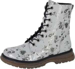 Womens Anneta 8 Eyelet Floral & Matallic Print Boots