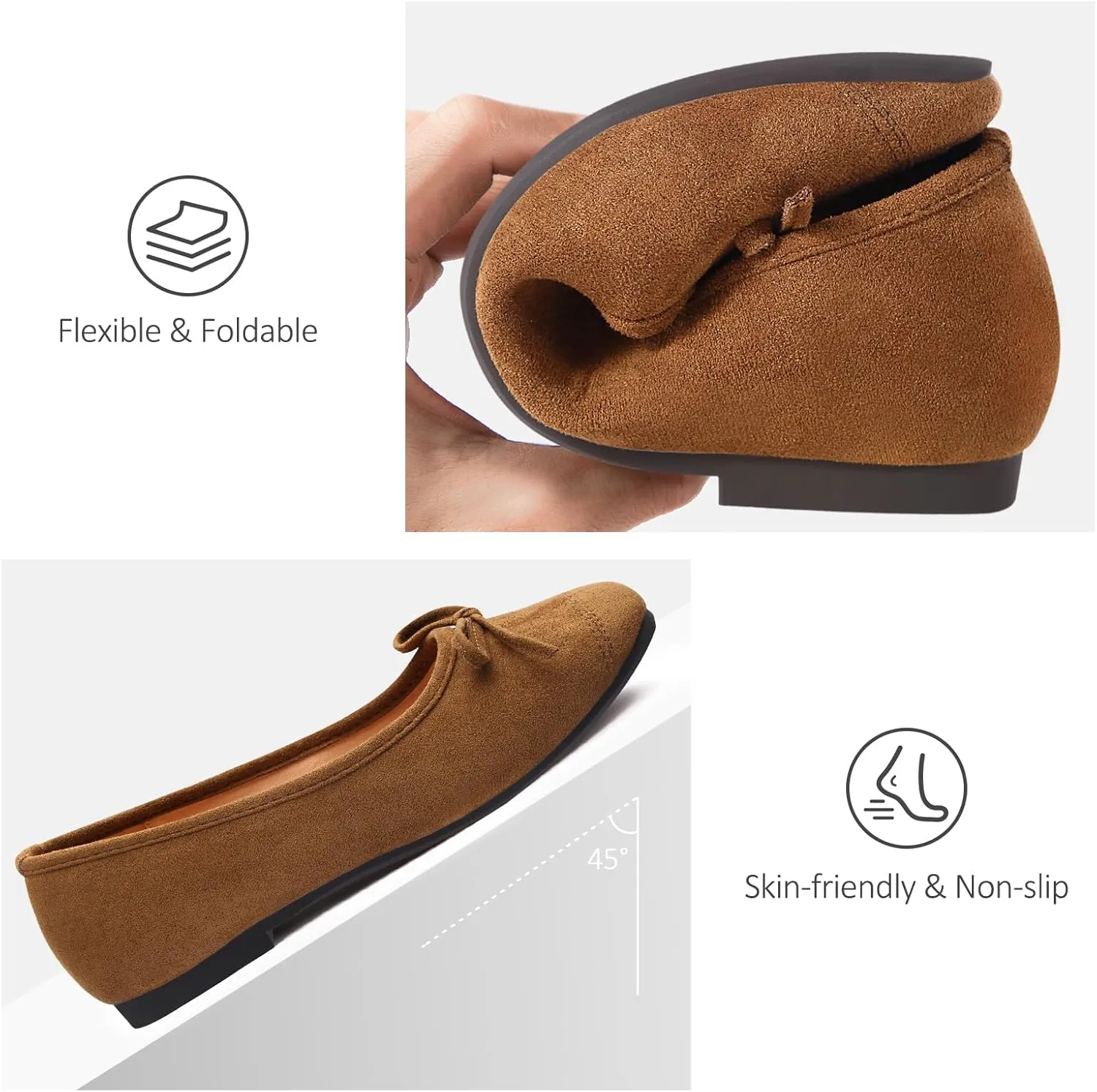 Women's Ballet Flats Cap Toe Bow Flats Two Tone Slip On Flats Comfort Square Toe Dressy Flat Shoes for Casual Work