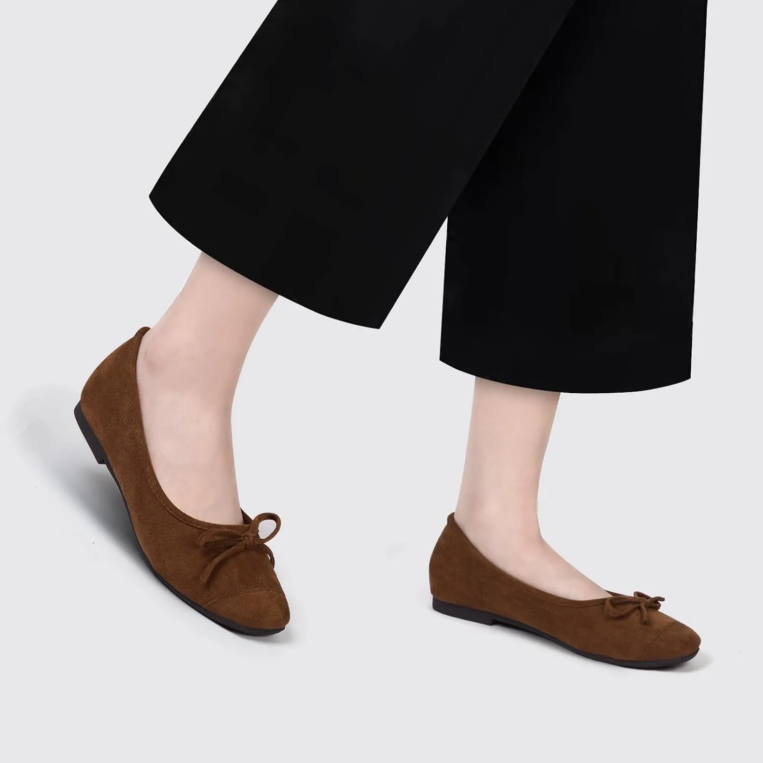 Women's Ballet Flats Cap Toe Bow Flats Two Tone Slip On Flats Comfort Square Toe Dressy Flat Shoes for Casual Work